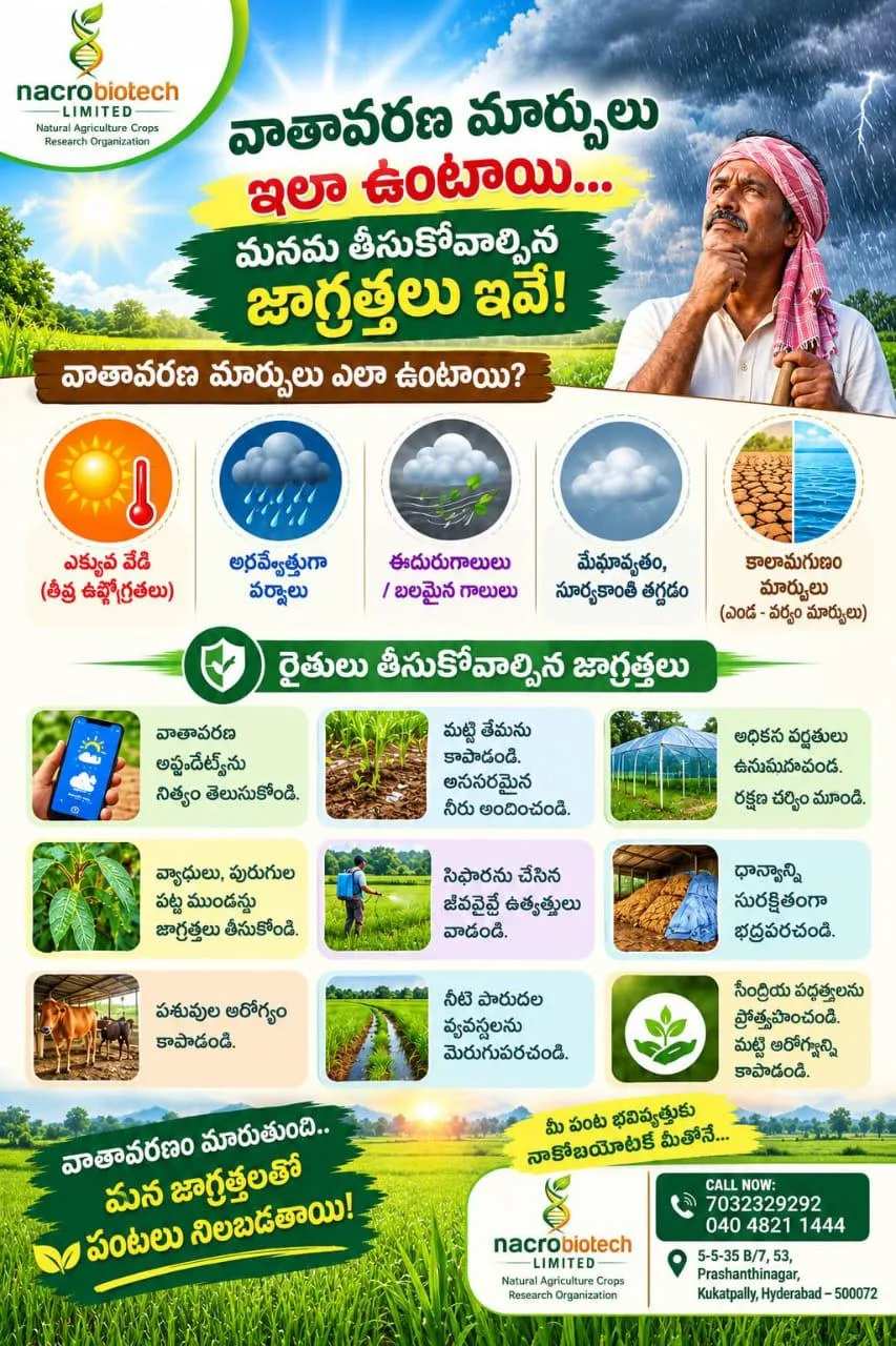 🌦️ వాతావరణ మార్పులు ఇలా ఉంటాయి… మనం తీసుకోవాల్సిన జాగ్రత్తలు ఇవే! 🌾