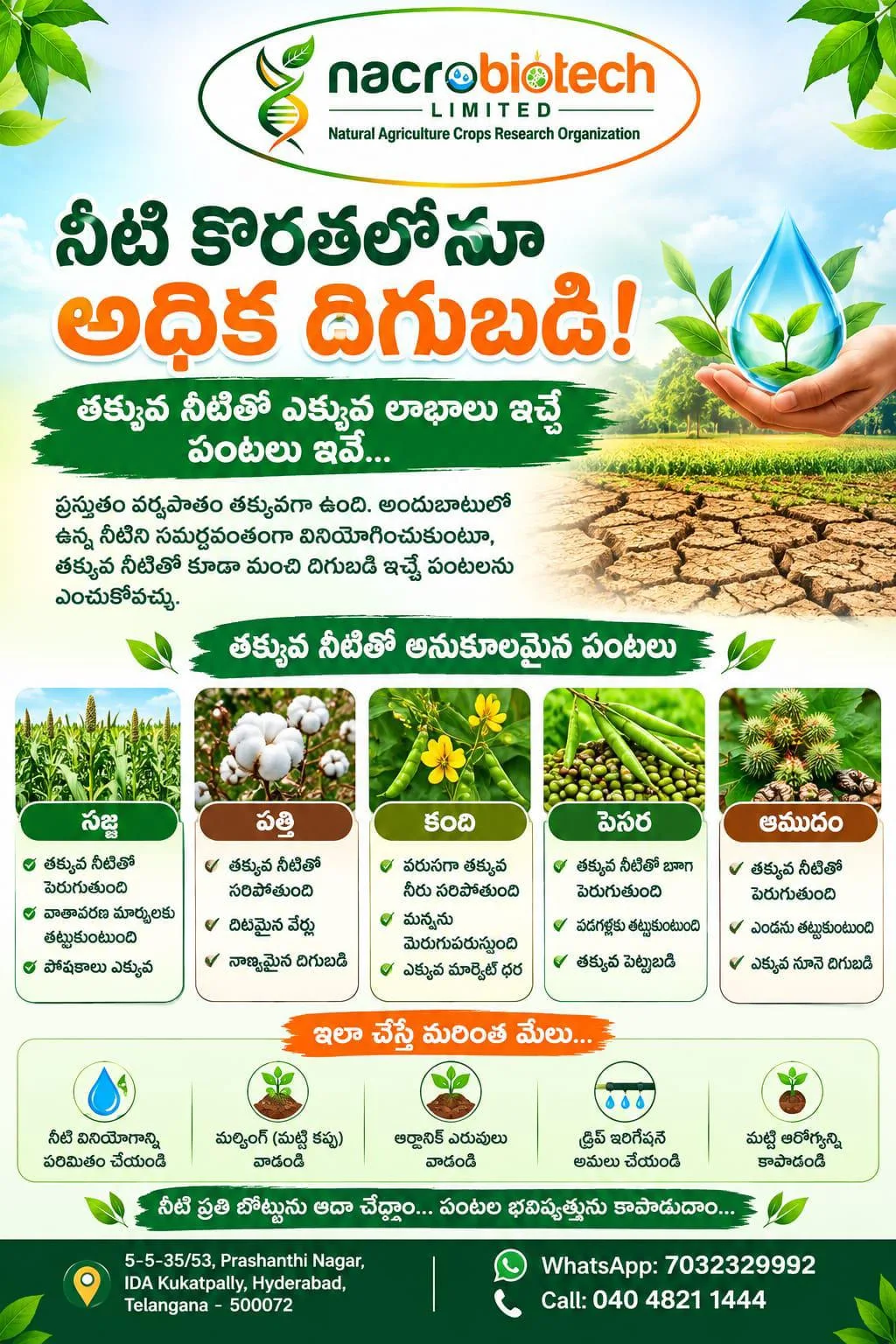 తక్కువ నీటితో సాగు చేయగల పంటలు*